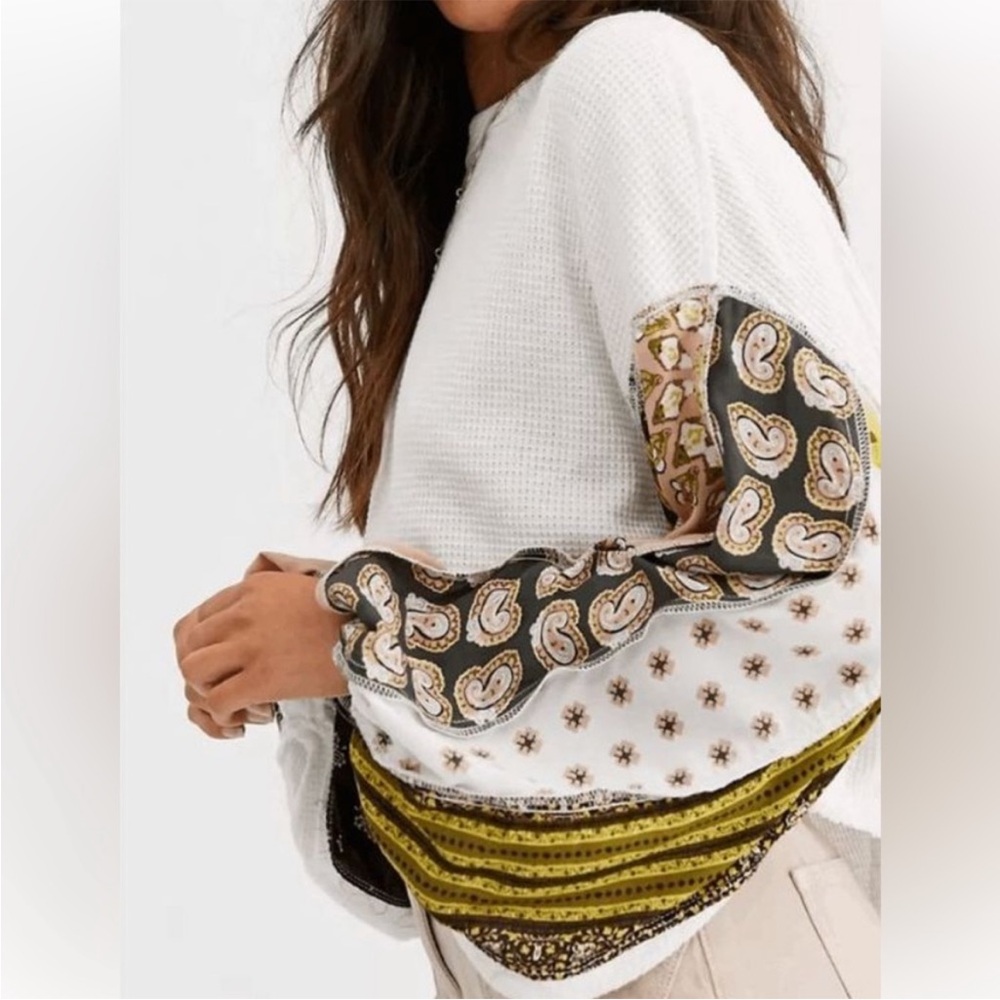 Free People x We The Free • blossom thermal top in ivory combo bohemian sz M
